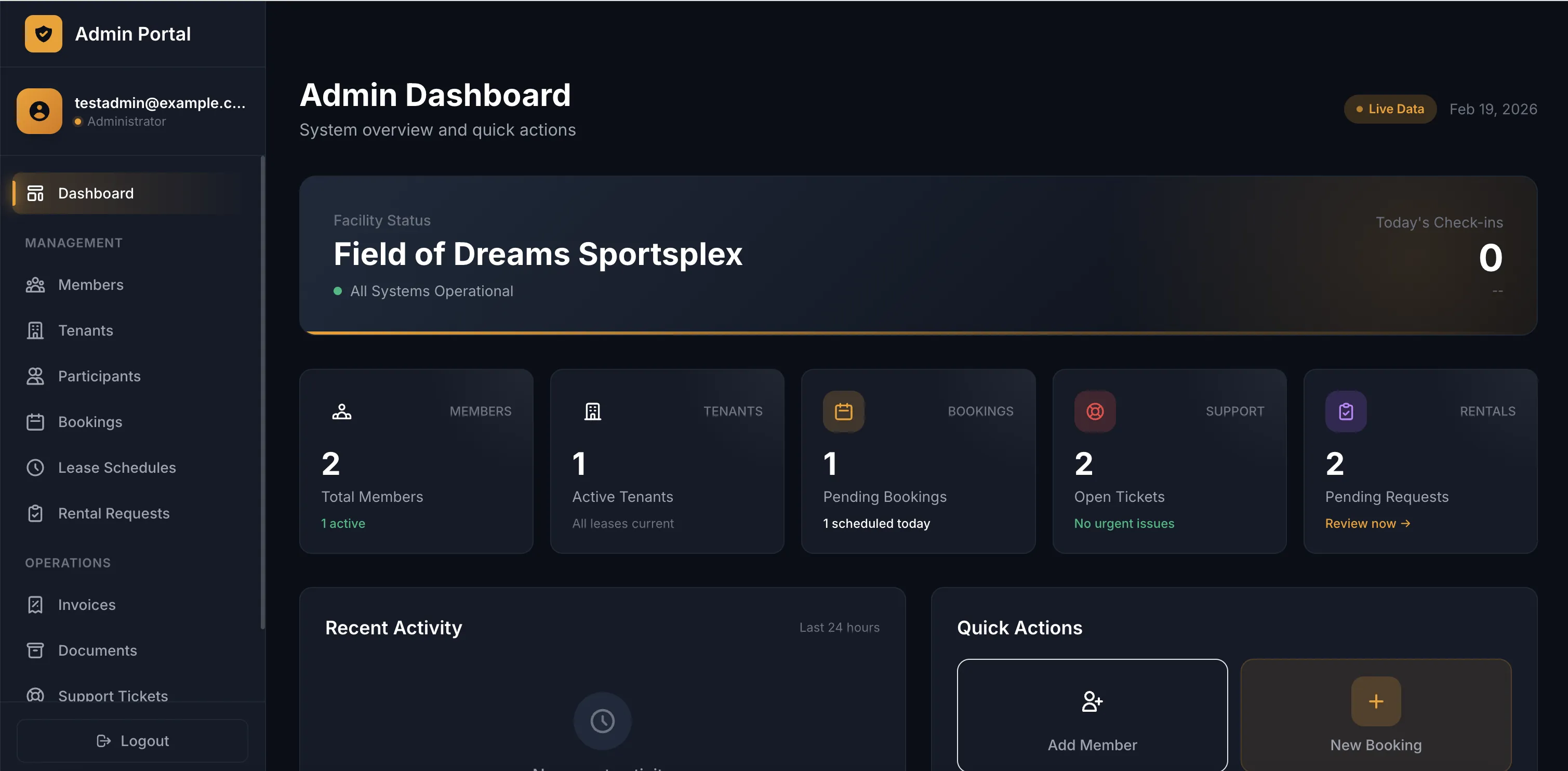 Admin dashboard