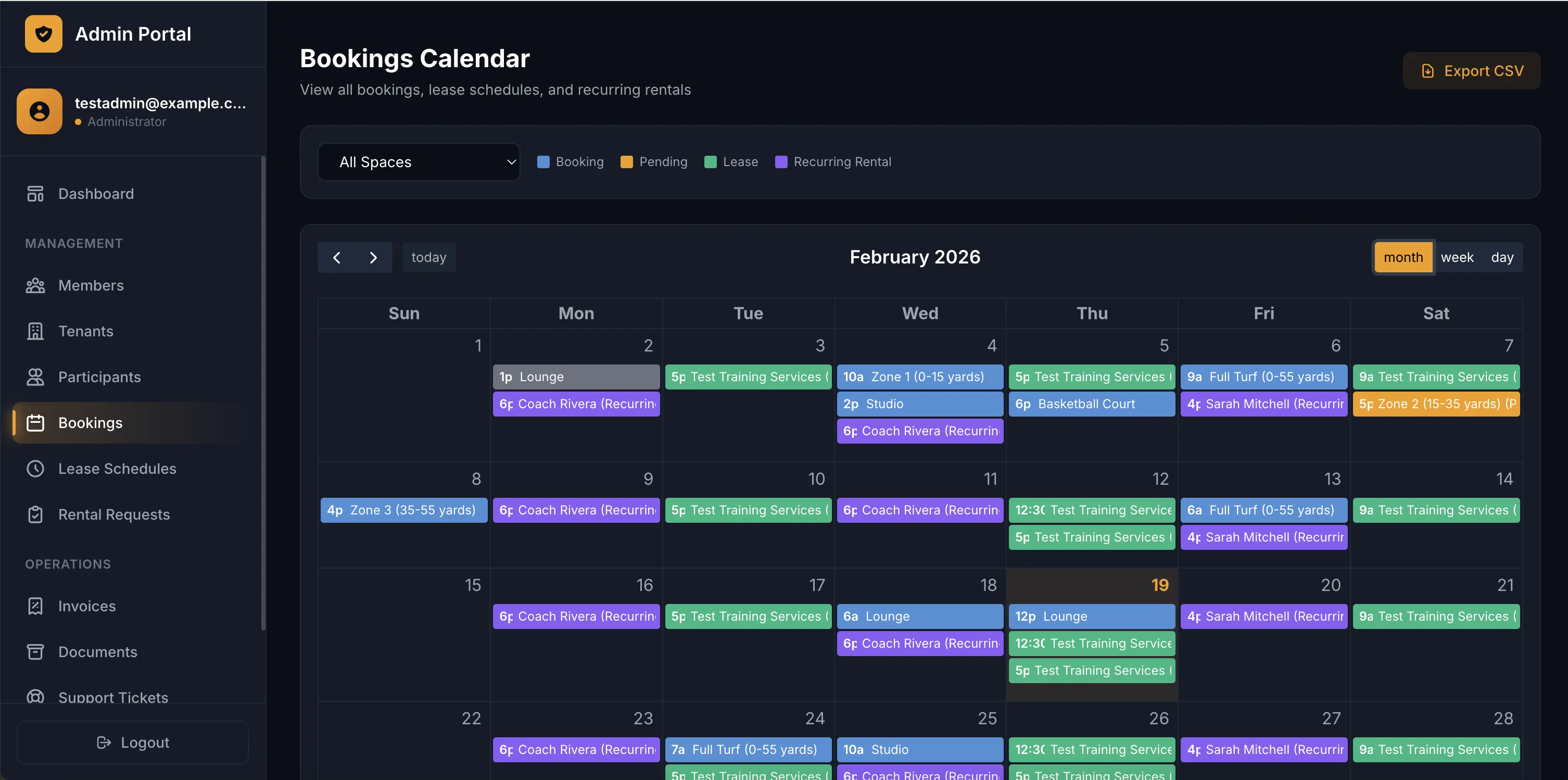 Space booking calendar