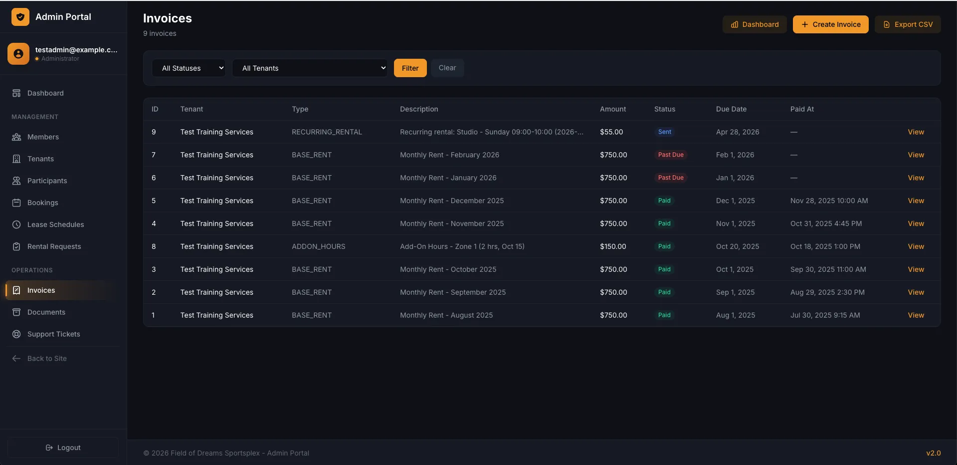 Invoice dashboard